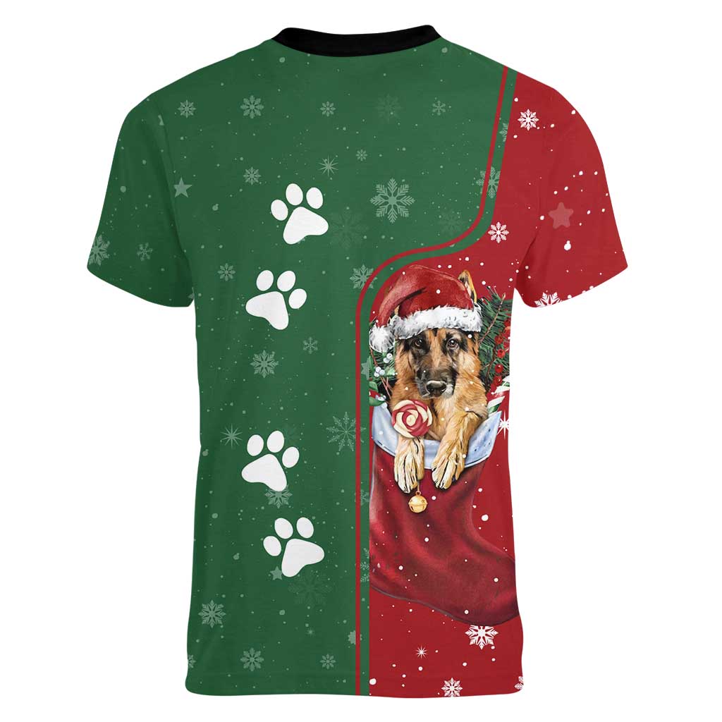 German Shepherd Merry Christmas Christmas Women V-Neck T-Shirt Xmas Holiday Patterns - Wonder Print Shop