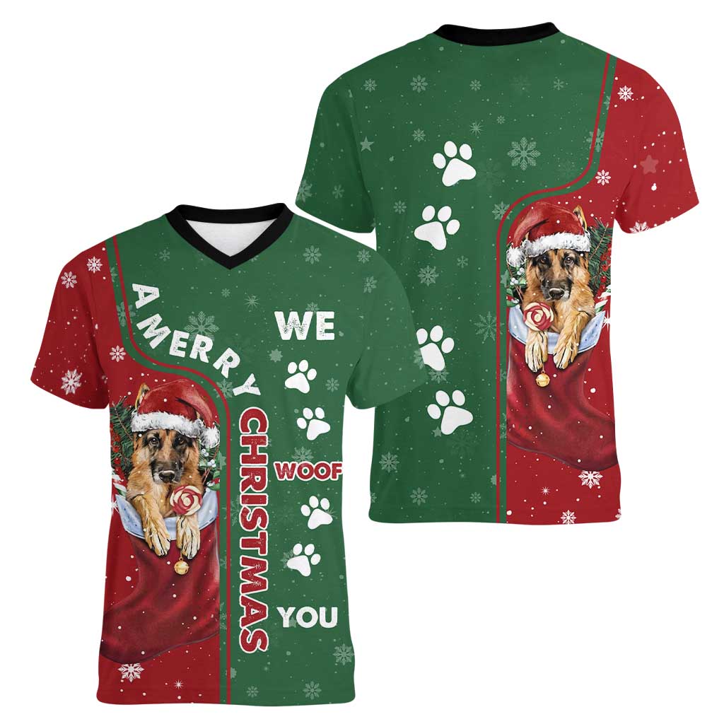 German Shepherd Merry Christmas Christmas Women V-Neck T-Shirt Xmas Holiday Patterns - Wonder Print Shop