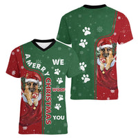 German Shepherd Merry Christmas Christmas Women V-Neck T-Shirt Xmas Holiday Patterns - Wonder Print Shop