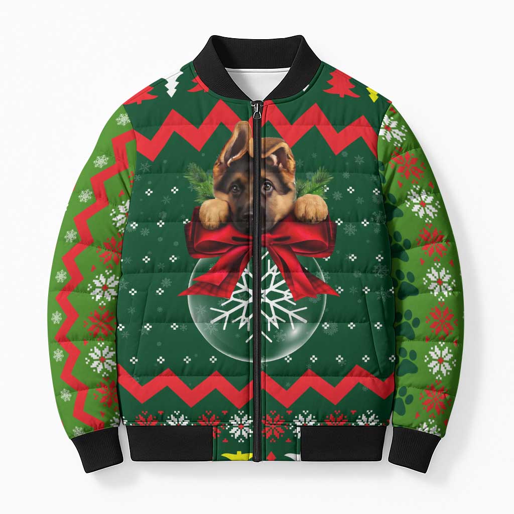 German Shepherd Ornament Christmas Bomber Puffer Jacket Xmas Holiday Patterns - Wonder Print Shop