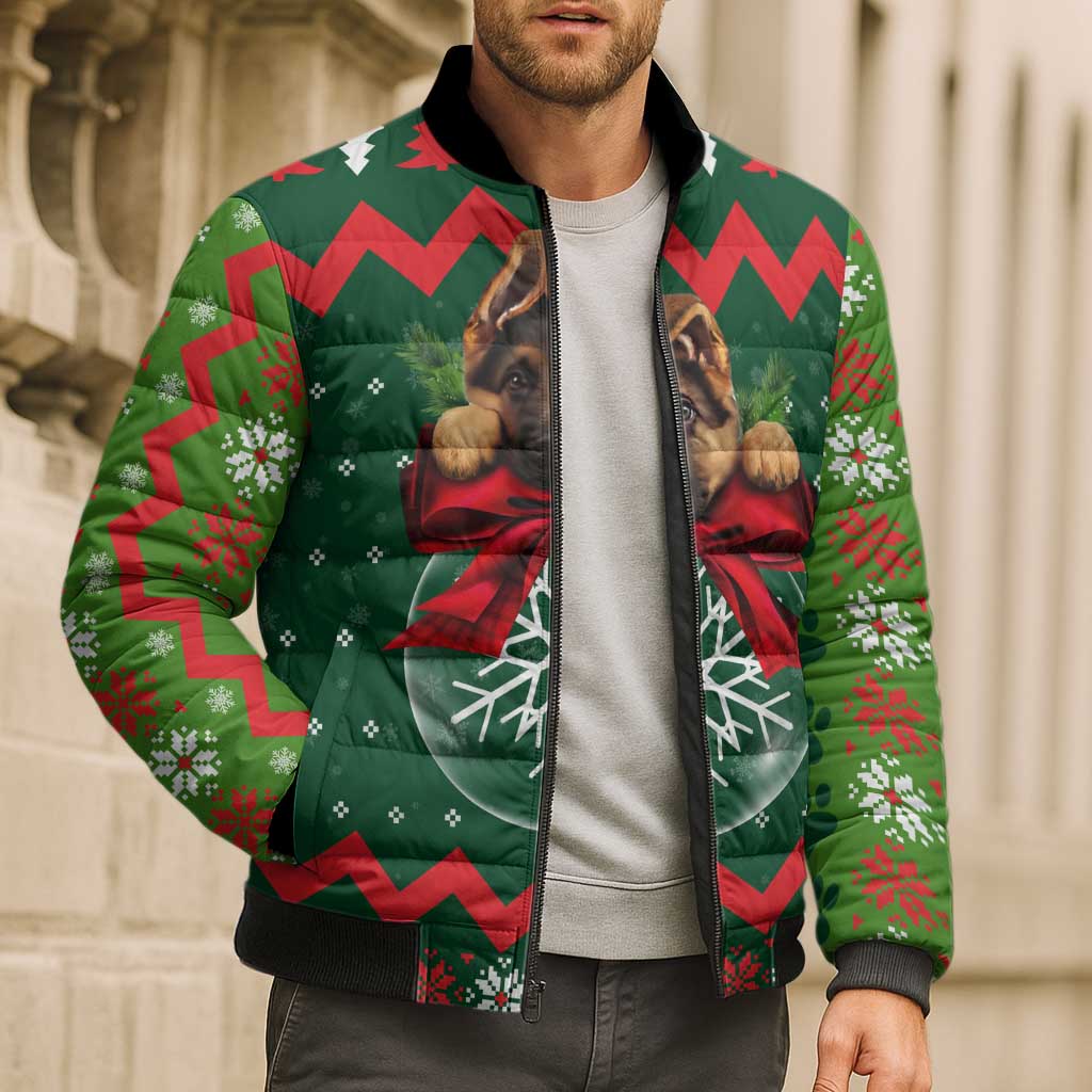 German Shepherd Ornament Christmas Bomber Puffer Jacket Xmas Holiday Patterns - Wonder Print Shop
