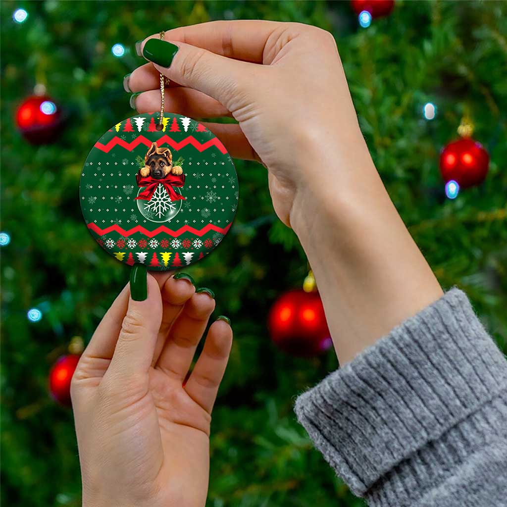 German Shepherd Ornament Christmas Ceramic Ornament Xmas Holiday Patterns - Wonder Print Shop