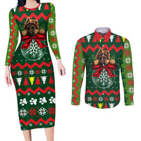 German Shepherd Ornament Christmas Couples Matching Long Sleeve Bodycon Dress and Long Sleeve Button Shirt Xmas Holiday Patterns - Wonder Print Shop