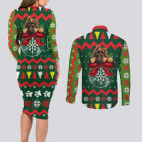 German Shepherd Ornament Christmas Couples Matching Long Sleeve Bodycon Dress and Long Sleeve Button Shirt Xmas Holiday Patterns - Wonder Print Shop