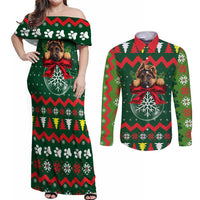 German Shepherd Ornament Christmas Couples Matching Off Shoulder Maxi Dress and Long Sleeve Button Shirt Xmas Holiday Patterns - Wonder Print Shop