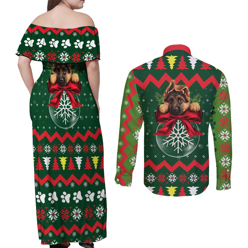 German Shepherd Ornament Christmas Couples Matching Off Shoulder Maxi Dress and Long Sleeve Button Shirt Xmas Holiday Patterns - Wonder Print Shop