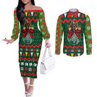 German Shepherd Ornament Christmas Couples Matching Off The Shoulder Long Sleeve Dress and Long Sleeve Button Shirt Xmas Holiday Patterns - Wonder Print Shop
