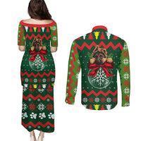 German Shepherd Ornament Christmas Couples Matching Puletasi and Long Sleeve Button Shirt Xmas Holiday Patterns - Wonder Print Shop