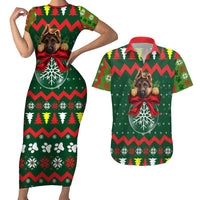German Shepherd Ornament Christmas Couples Matching Short Sleeve Bodycon Dress and Hawaiian Shirt Xmas Holiday Patterns - Wonder Print Shop