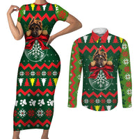 German Shepherd Ornament Christmas Couples Matching Short Sleeve Bodycon Dress and Long Sleeve Button Shirt Xmas Holiday Patterns - Wonder Print Shop