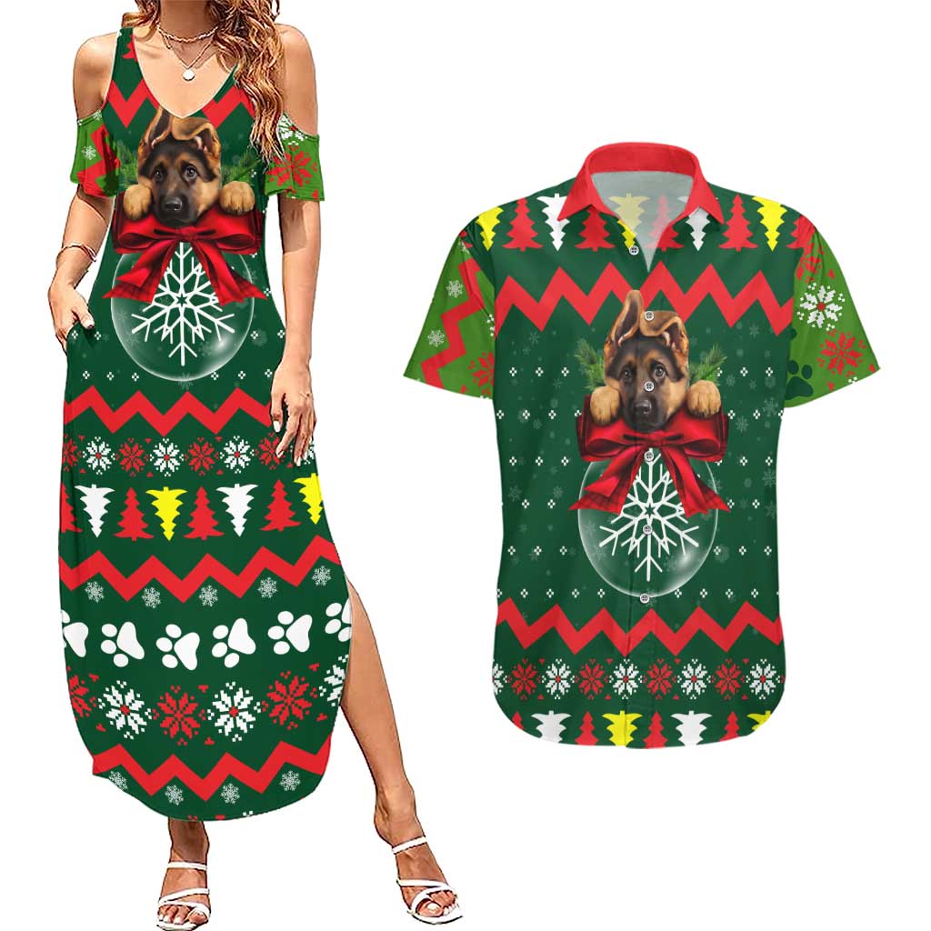 German Shepherd Ornament Christmas Couples Matching Summer Maxi Dress and Hawaiian Shirt Xmas Holiday Patterns - Wonder Print Shop