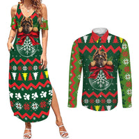 German Shepherd Ornament Christmas Couples Matching Summer Maxi Dress and Long Sleeve Button Shirt Xmas Holiday Patterns - Wonder Print Shop