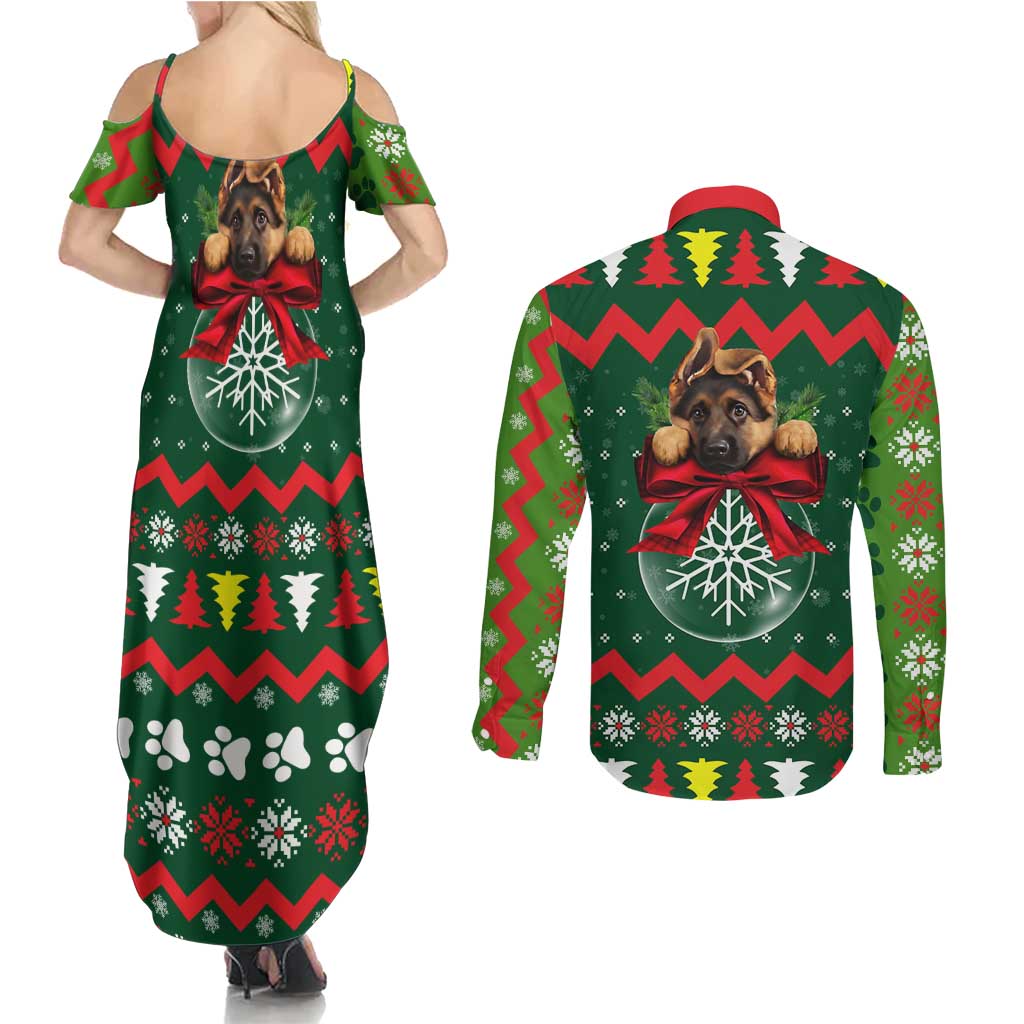 German Shepherd Ornament Christmas Couples Matching Summer Maxi Dress and Long Sleeve Button Shirt Xmas Holiday Patterns - Wonder Print Shop