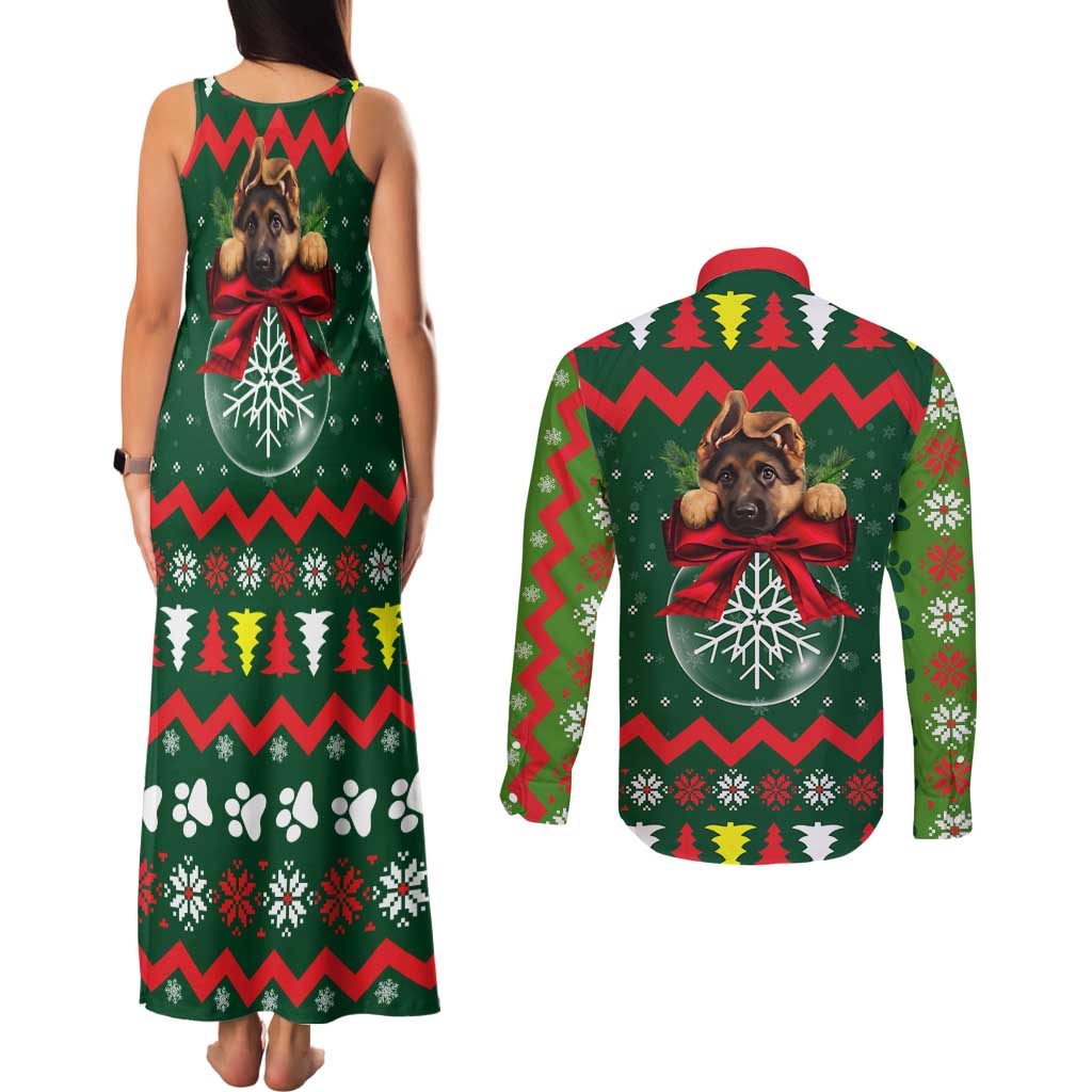 German Shepherd Ornament Christmas Couples Matching Tank Maxi Dress and Long Sleeve Button Shirt Xmas Holiday Patterns - Wonder Print Shop