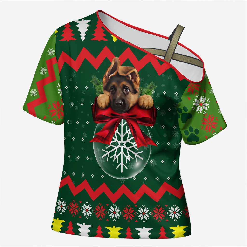German Shepherd Ornament Christmas Cross Shoulder Shirt Xmas Holiday Patterns - Wonder Print Shop
