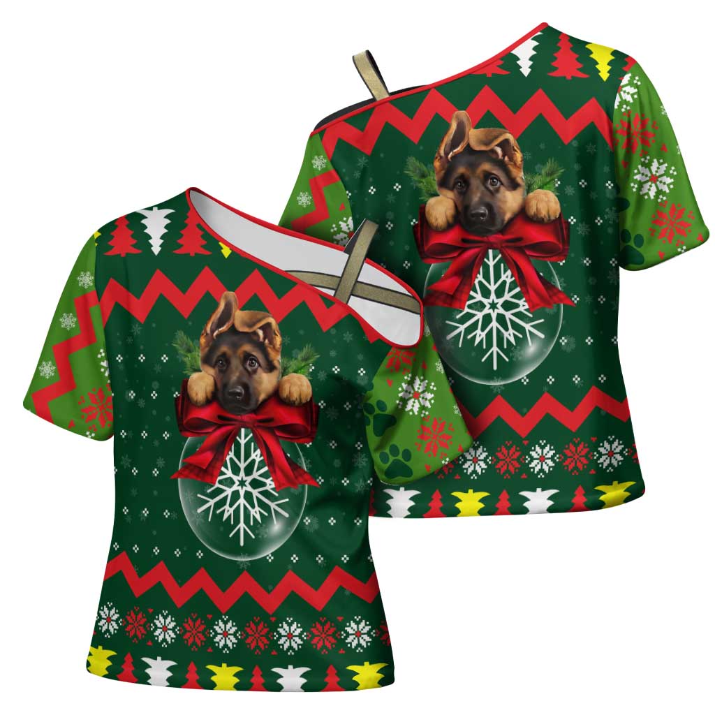 German Shepherd Ornament Christmas Cross Shoulder Shirt Xmas Holiday Patterns - Wonder Print Shop