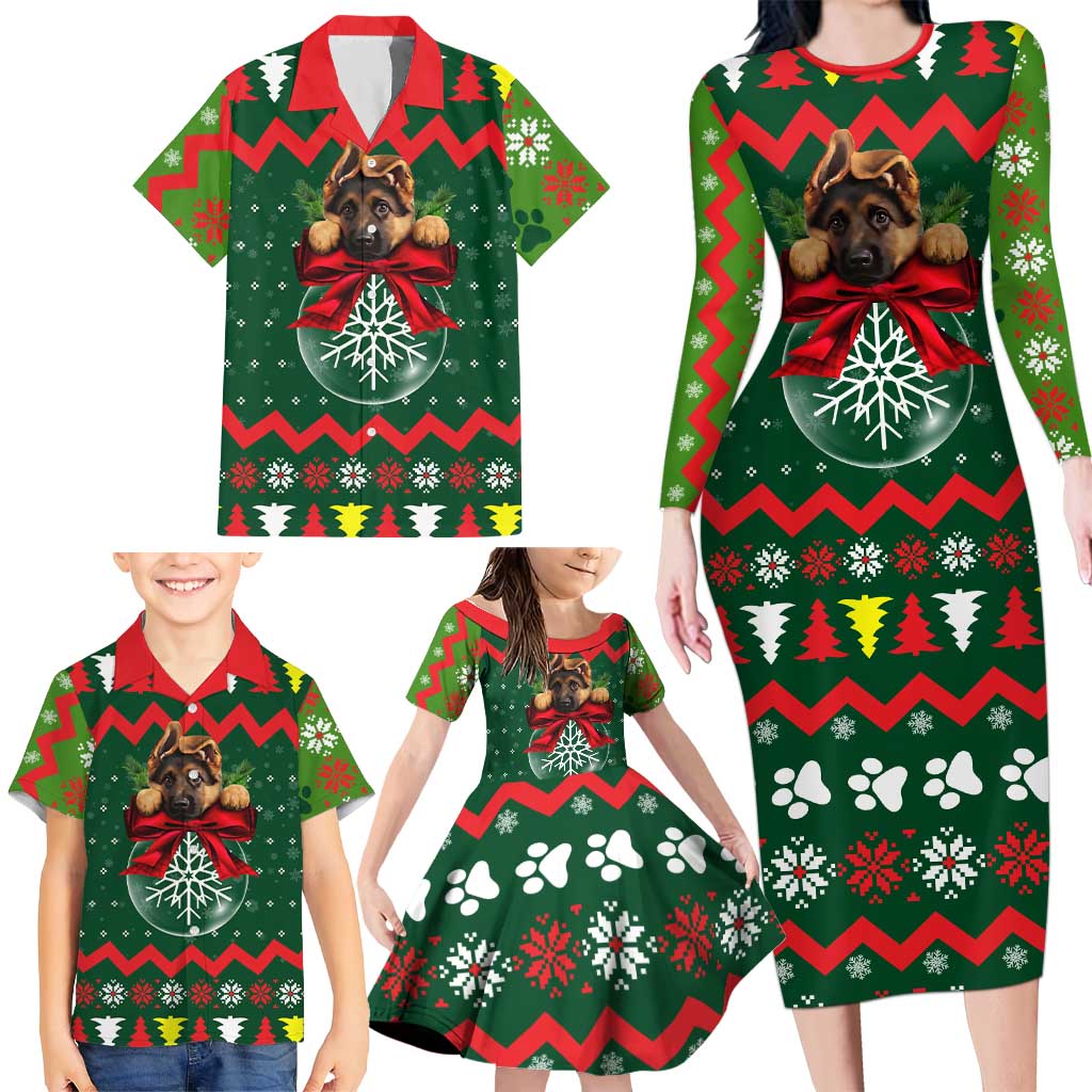 German Shepherd Ornament Christmas Family Matching Long Sleeve Bodycon Dress and Hawaiian Shirt Xmas Holiday Patterns - Wonder Print Shop