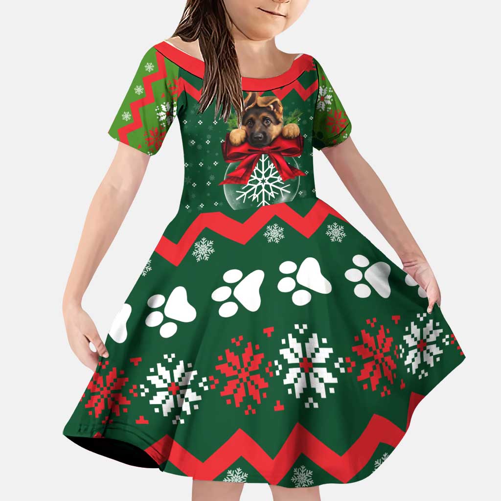 German Shepherd Ornament Christmas Family Matching Off The Shoulder Long Sleeve Dress and Hawaiian Shirt Xmas Holiday Patterns - Wonder Print Shop