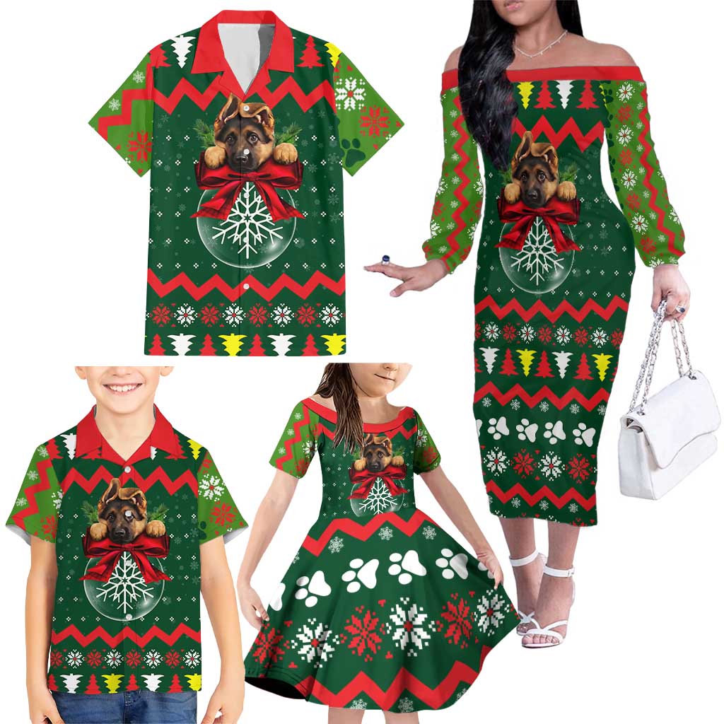 German Shepherd Ornament Christmas Family Matching Off The Shoulder Long Sleeve Dress and Hawaiian Shirt Xmas Holiday Patterns - Wonder Print Shop