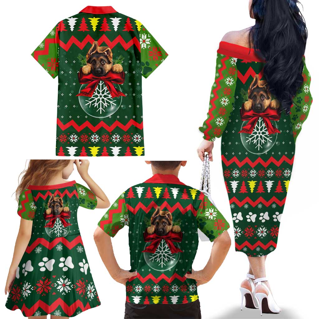 German Shepherd Ornament Christmas Family Matching Off The Shoulder Long Sleeve Dress and Hawaiian Shirt Xmas Holiday Patterns - Wonder Print Shop