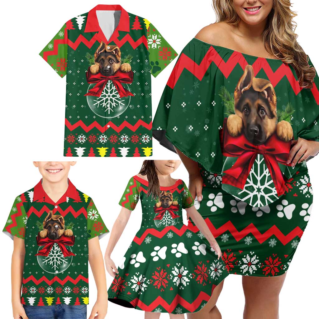 German Shepherd Ornament Christmas Family Matching Off Shoulder Short Dress and Hawaiian Shirt Xmas Holiday Patterns - Wonder Print Shop