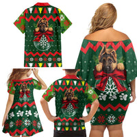 German Shepherd Ornament Christmas Family Matching Off Shoulder Short Dress and Hawaiian Shirt Xmas Holiday Patterns - Wonder Print Shop
