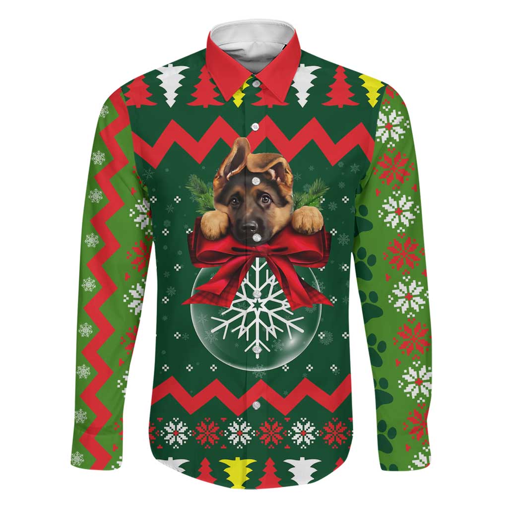 German Shepherd Ornament Christmas Family Matching Off Shoulder Short Dress and Hawaiian Shirt Xmas Holiday Patterns - Wonder Print Shop