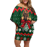 German Shepherd Ornament Christmas Family Matching Off Shoulder Short Dress and Hawaiian Shirt Xmas Holiday Patterns - Wonder Print Shop