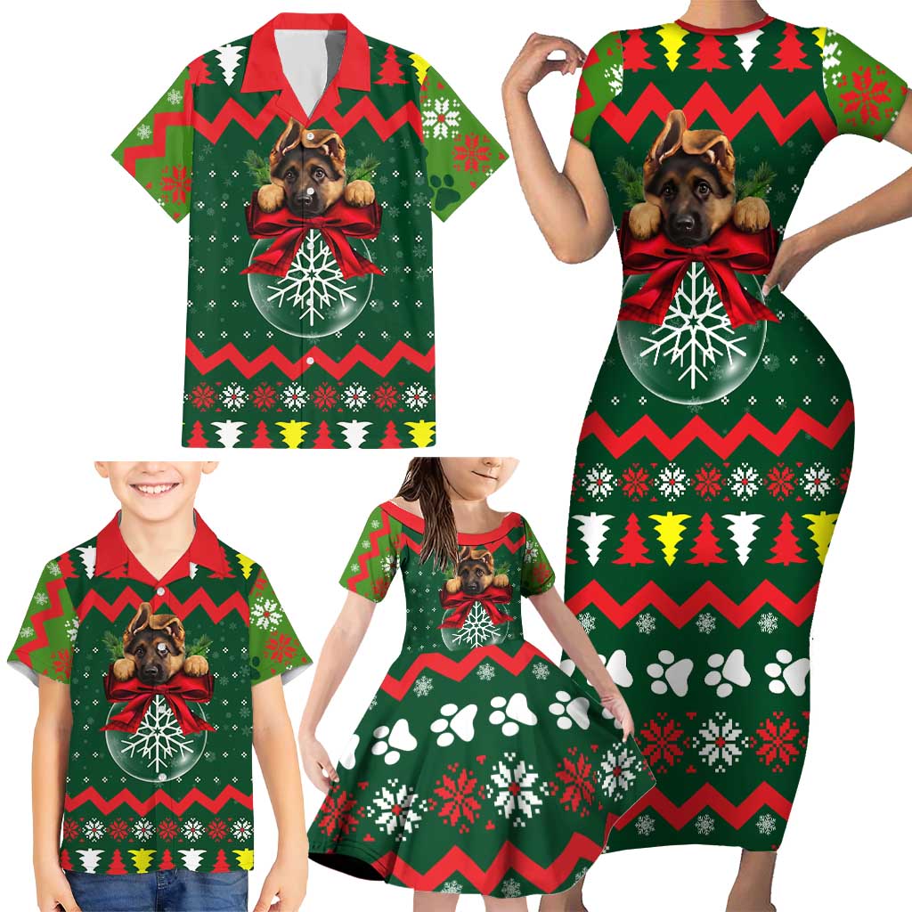 German Shepherd Ornament Christmas Family Matching Short Sleeve Bodycon Dress and Hawaiian Shirt Xmas Holiday Patterns - Wonder Print Shop