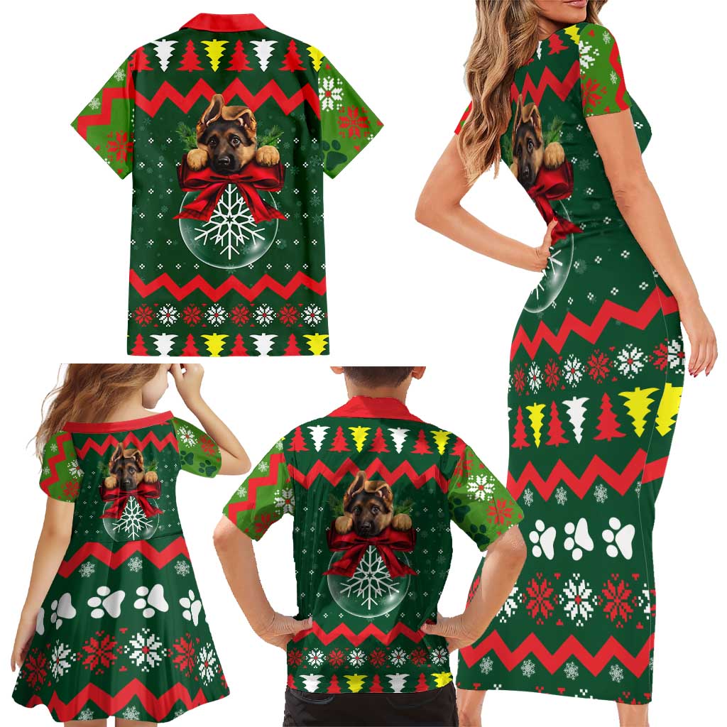 German Shepherd Ornament Christmas Family Matching Short Sleeve Bodycon Dress and Hawaiian Shirt Xmas Holiday Patterns - Wonder Print Shop