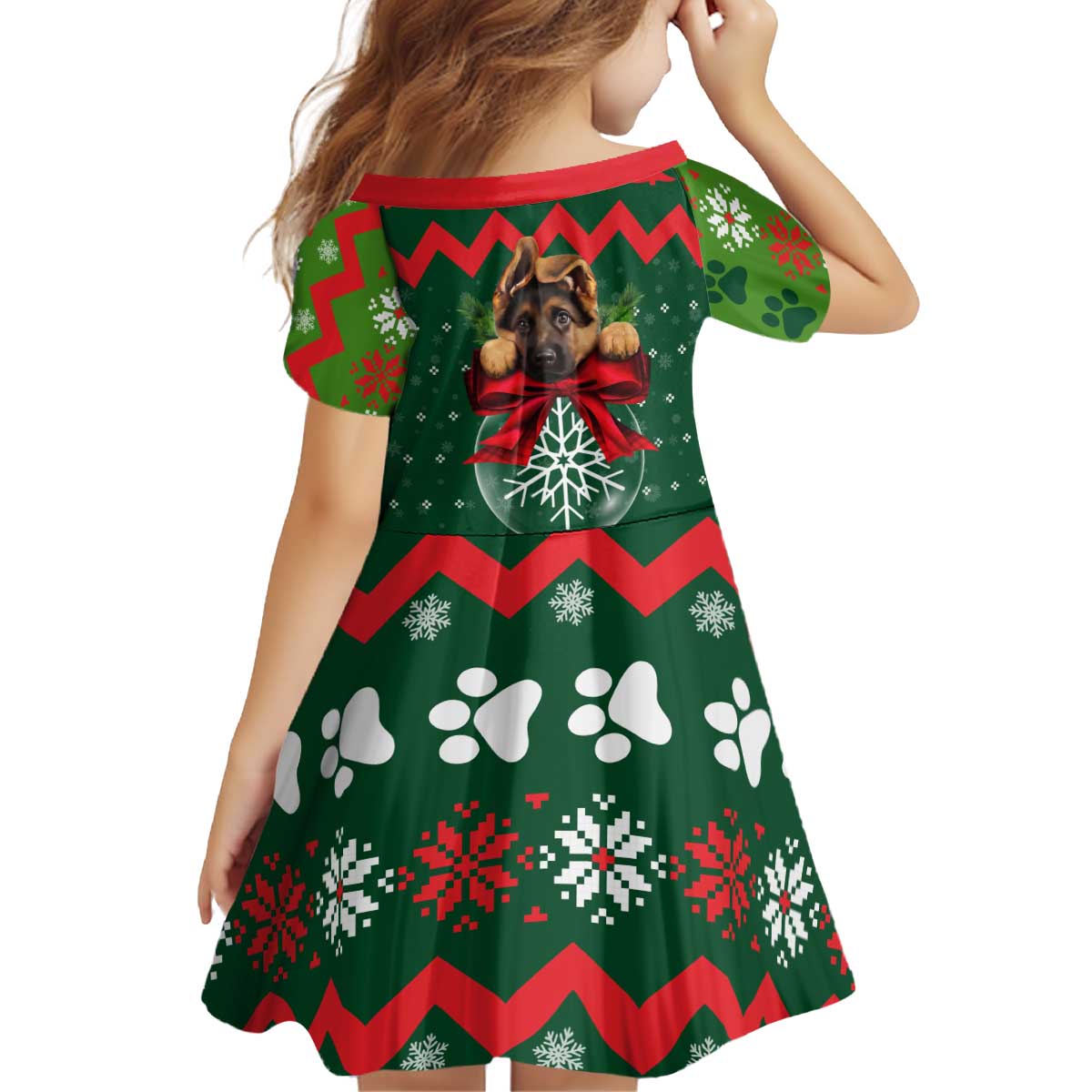 German Shepherd Ornament Christmas Kid Short Sleeve Dress Xmas Holiday Patterns - Wonder Print Shop