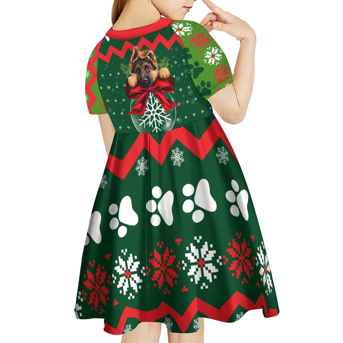German Shepherd Ornament Christmas Kid Short Sleeve Dress Xmas Holiday Patterns - Wonder Print Shop