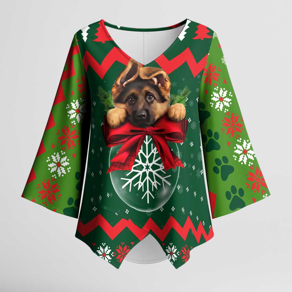 German Shepherd Ornament Christmas Kimono Sleeve Blouse Xmas Holiday Patterns - Wonder Print Shop