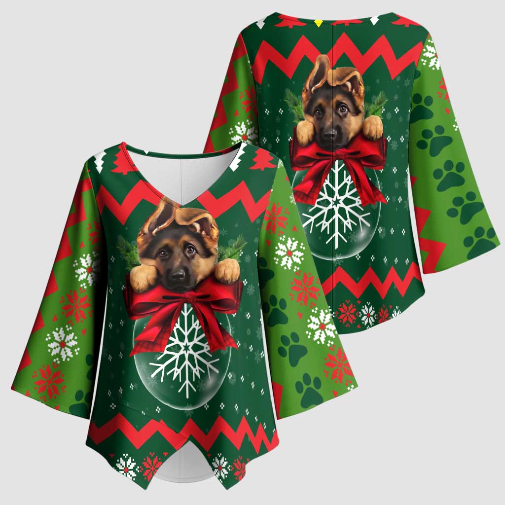 German Shepherd Ornament Christmas Kimono Sleeve Blouse Xmas Holiday Patterns - Wonder Print Shop