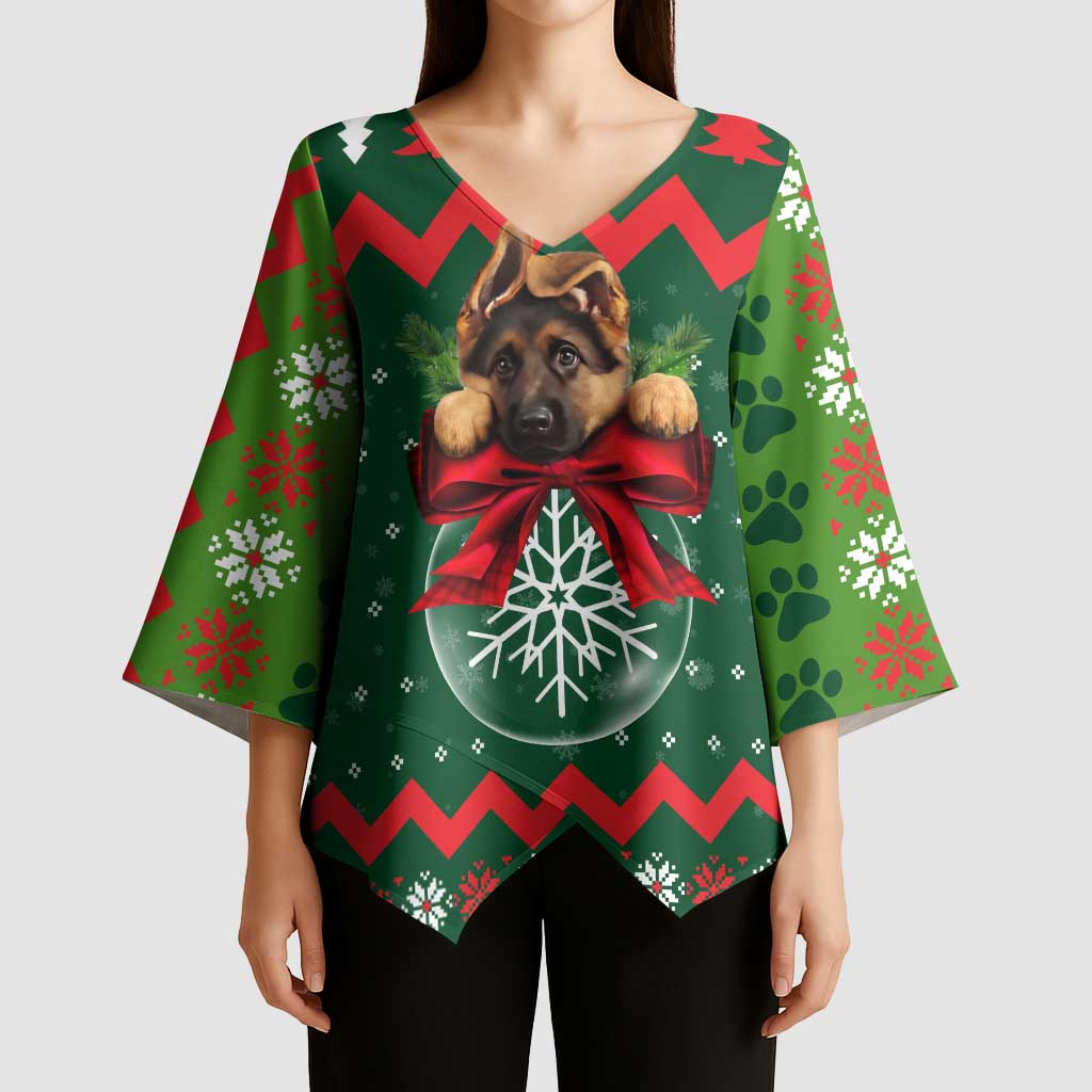 German Shepherd Ornament Christmas Kimono Sleeve Blouse Xmas Holiday Patterns - Wonder Print Shop