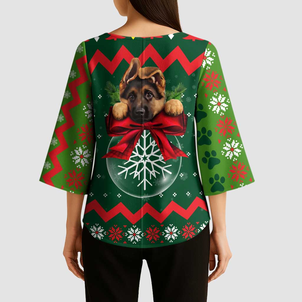 German Shepherd Ornament Christmas Kimono Sleeve Blouse Xmas Holiday Patterns - Wonder Print Shop
