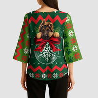 German Shepherd Ornament Christmas Kimono Sleeve Blouse Xmas Holiday Patterns - Wonder Print Shop