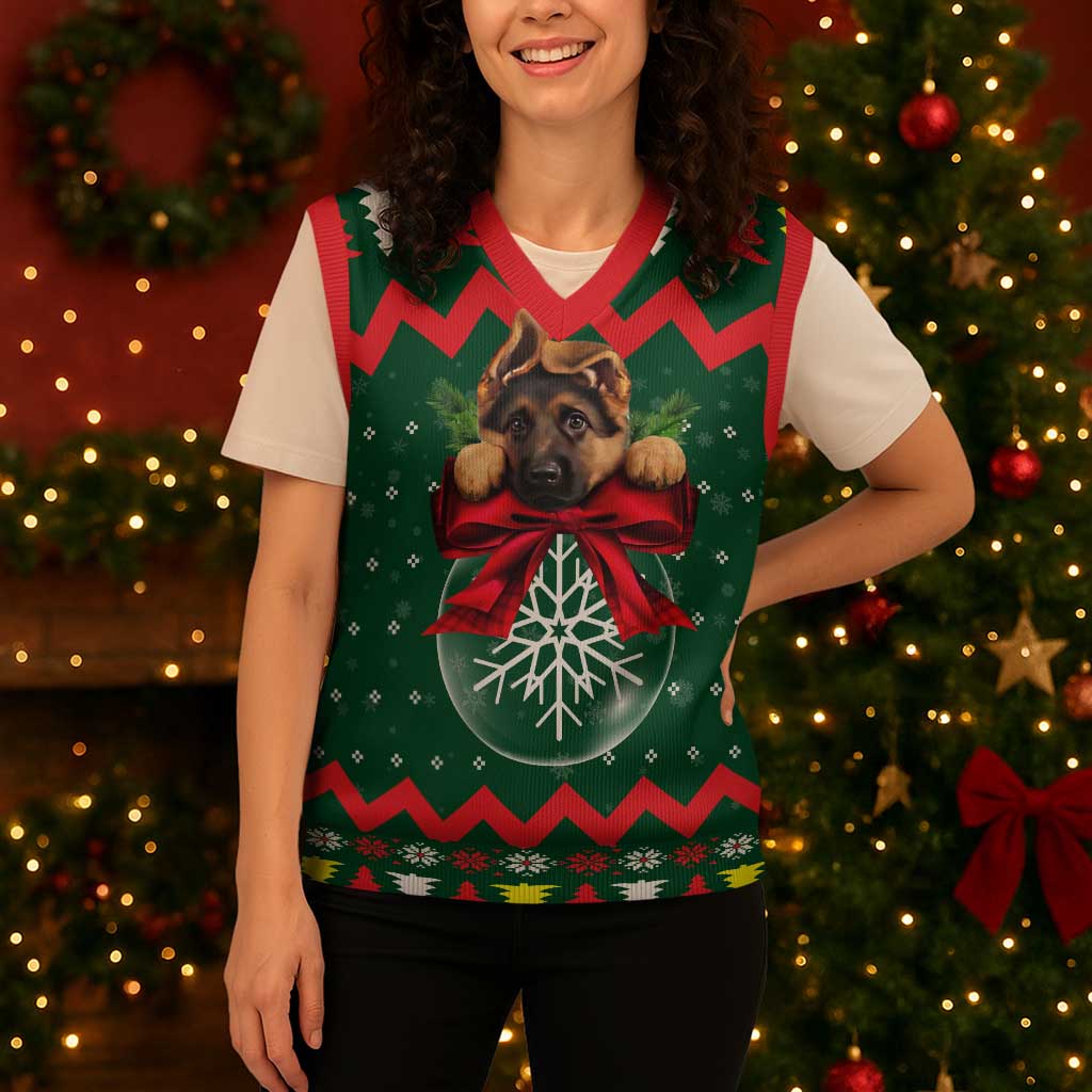 German Shepherd Ornament Christmas Knitted V-Neck Vest Xmas Holiday Patterns - Wonder Print Shop
