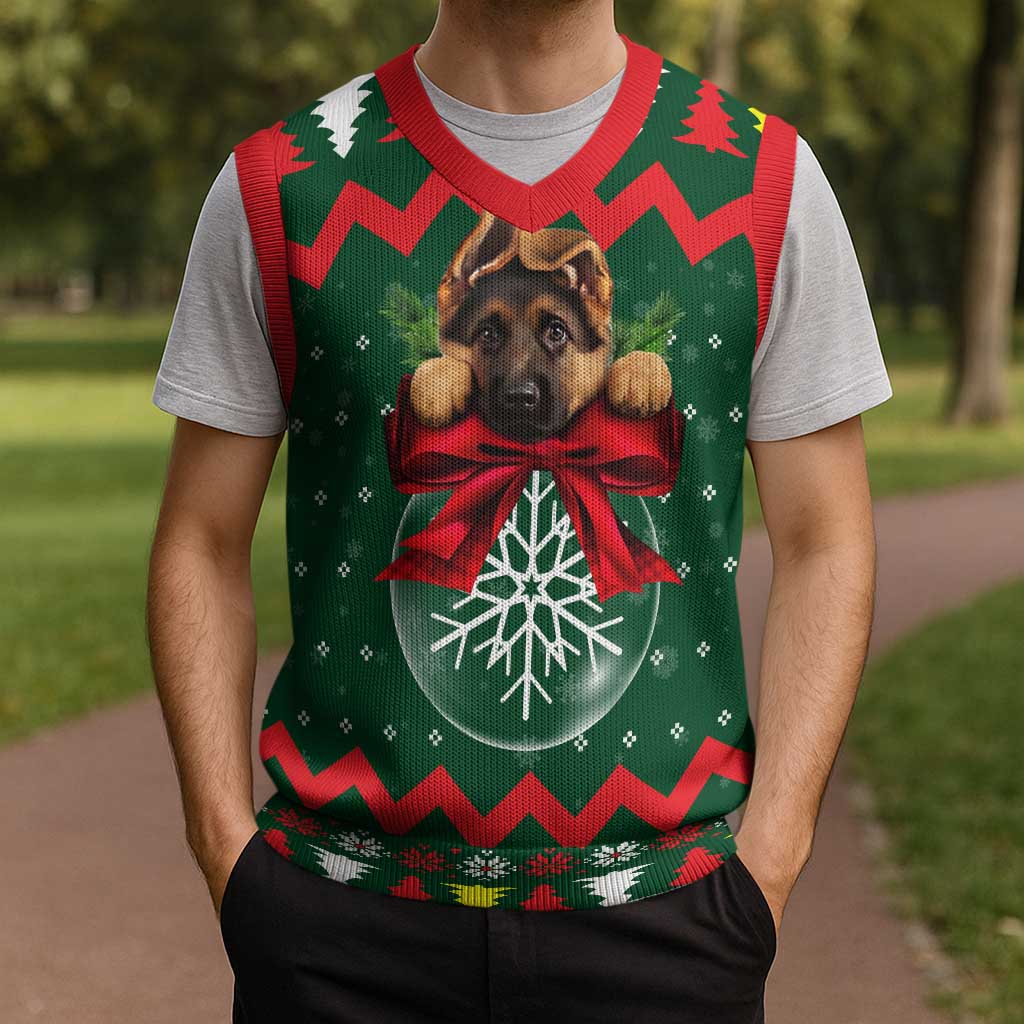 German Shepherd Ornament Christmas Knitted V-Neck Vest Xmas Holiday Patterns - Wonder Print Shop