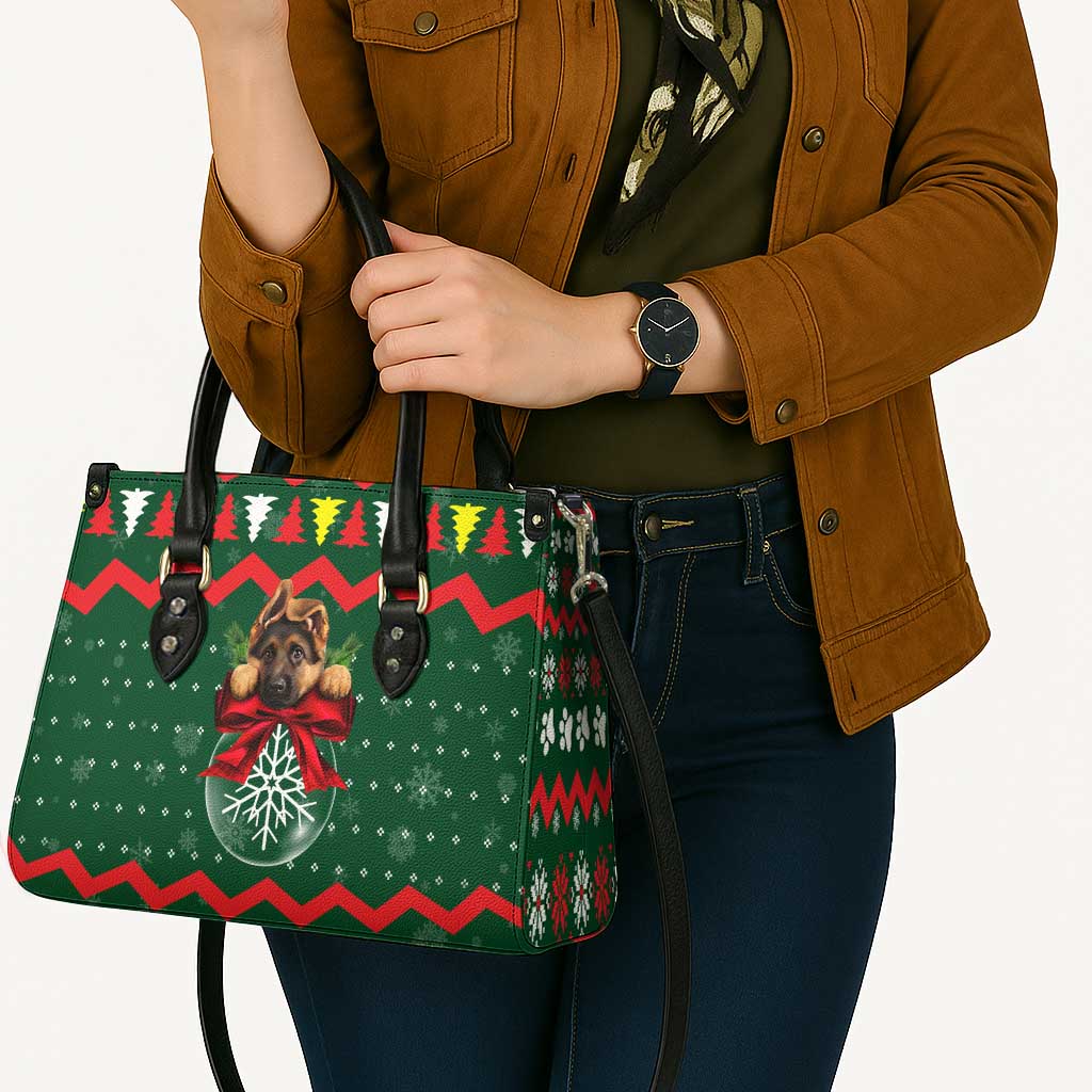 German Shepherd Ornament Christmas Leather Bag Xmas Holiday Patterns - Wonder Print Shop