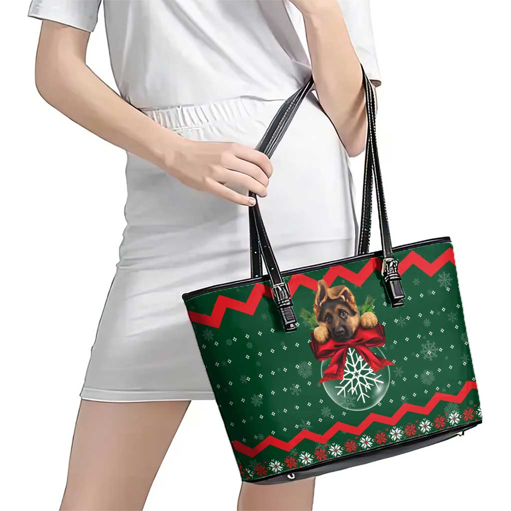 German Shepherd Ornament Christmas Leather Tote Bag Xmas Holiday Patterns - Wonder Print Shop