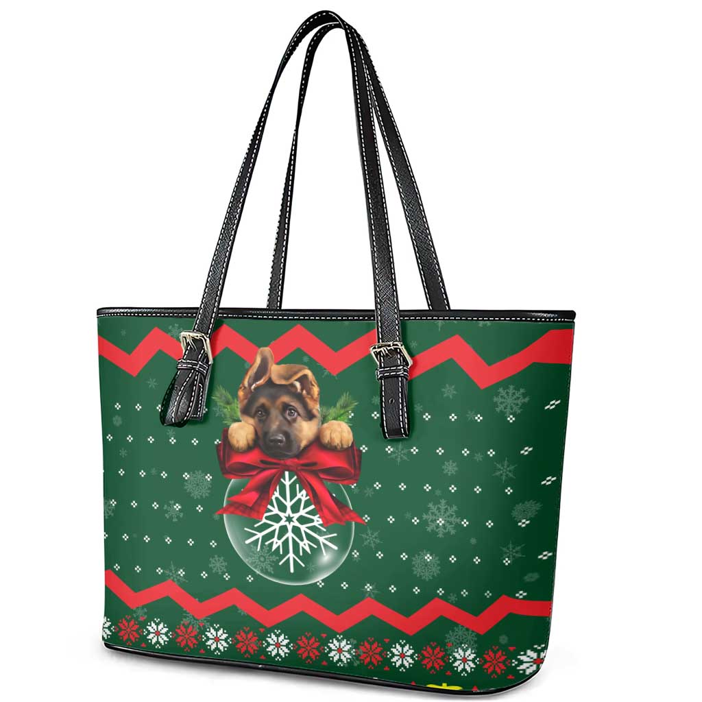 German Shepherd Ornament Christmas Leather Tote Bag Xmas Holiday Patterns - Wonder Print Shop