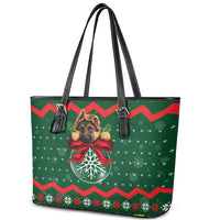 German Shepherd Ornament Christmas Leather Tote Bag Xmas Holiday Patterns - Wonder Print Shop