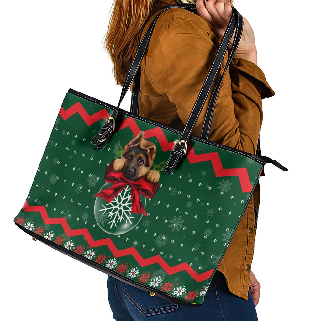 German Shepherd Ornament Christmas Leather Tote Bag Xmas Holiday Patterns - Wonder Print Shop