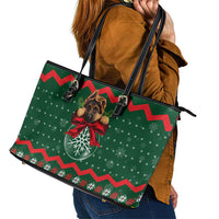 German Shepherd Ornament Christmas Leather Tote Bag Xmas Holiday Patterns - Wonder Print Shop