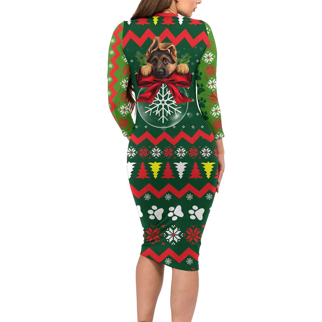 German Shepherd Ornament Christmas Long Sleeve Bodycon Dress Xmas Holiday Patterns - Wonder Print Shop