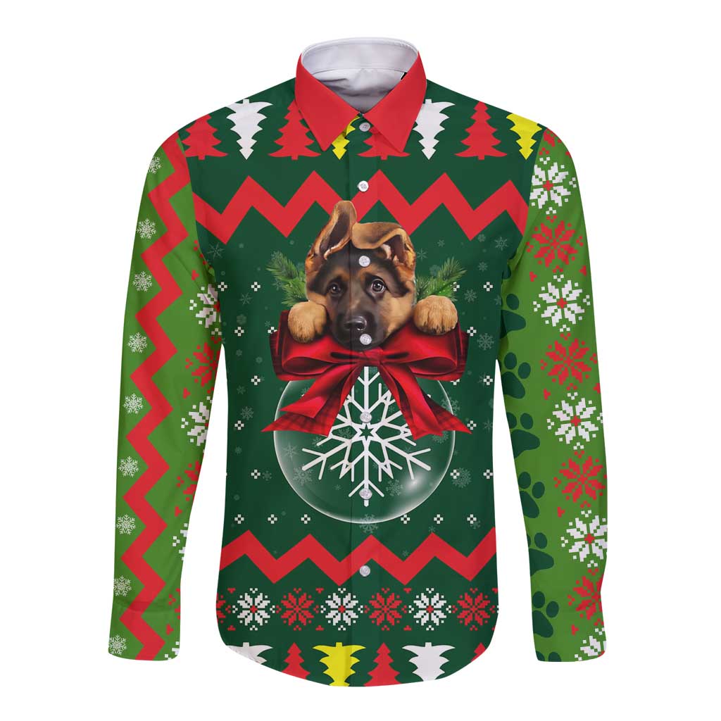 German Shepherd Ornament Christmas Long Sleeve Button Shirt Xmas Holiday Patterns - Wonder Print Shop