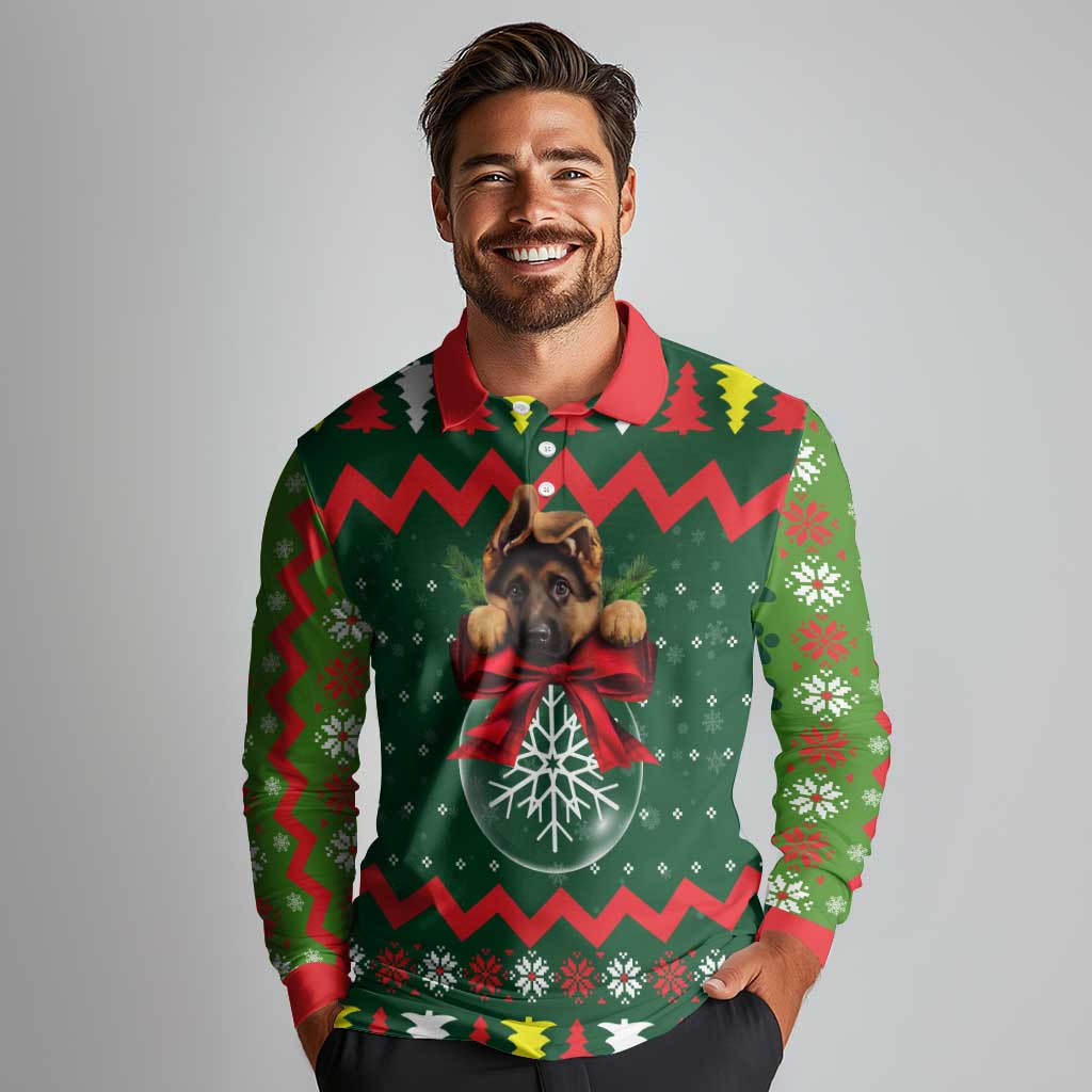 German Shepherd Ornament Christmas Long Sleeve Polo Shirt Xmas Holiday Patterns - Wonder Print Shop