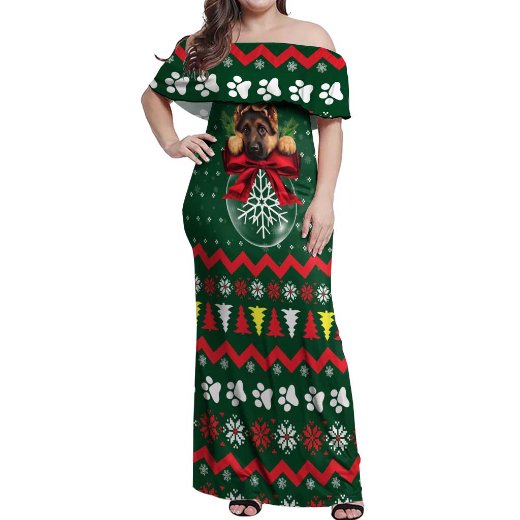 German Shepherd Ornament Christmas Off Shoulder Maxi Dress Xmas Holiday Patterns - Wonder Print Shop