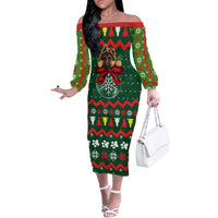 German Shepherd Ornament Christmas Off The Shoulder Long Sleeve Dress Xmas Holiday Patterns - Wonder Print Shop